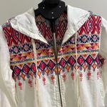 Johnny Was NWOT Linen Embroidered White Hoodie Top Zip Up Jacket Bohemian Size S Photo 6