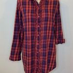 Betsey Johnson Intimates cotton flannel plaid ruffle roll tab sleep shirt M Photo 0