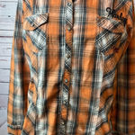 Harley Davidson Motorcycles Plaid Shirt‎ Orange Embroidered Large Long Sleeve Photo 0