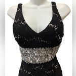 My Michelle  Black Sequin Maxi Long Gown Sz 11 Plunging Neck High Split Photo 3