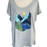 Style & Co  1X-Large Top Graphic Dolman Sleeve Scoop Neck Mountains Grey Heather Photo 0