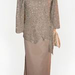 Chadwick's Vintage beige crepe chiffon evening dress beaded Wrap jacket 14 Photo 3