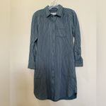 Anthropologie Linen Blend Bellamy Denim Chambray Blue Striped Shirt Dress 6 Photo 3
