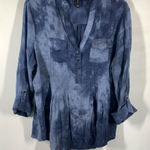 New Directions Womens Tie Dyed Split Neck Roll Tab Sleeve Blouse Blue Size XL Photo 0