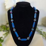 Vintage Acrylic Blue and Striped Bead Necklace Photo 0