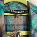 Tolani Collection Teal Gray Plaid Niecy Button Down Sz XXSP NWT Photo 6