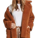 Free People  Notched Teddy Peacoat Copper Size XS‎ Cozy Outdoor Boho Photo 0