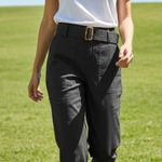 Vince NWT  Belted Linen Pant in Black Stretch Tapered Utility Trouser S Photo 0