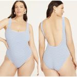 J.Crew NWT  Textured Squareneck Scoop Back One-Piece Swimsuit Blue Stripe Size 24 Photo 1