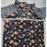 LuLaRoe  Amber Floral Hoodie Black White Striped Raglan Sleeves Medium Photo 7