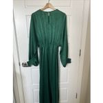 Aura  Emerald Green Satin Maxi Dress With A Tie Belt Slit Long Puff Sleeves Small Photo 6