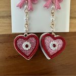 Betsey Johnson  Baby Cakes Pink Bow & Pink Heart  Cakes Drop Earrings Faux Pearl Photo 1