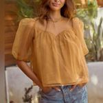 Anna Grace Organza Top Womens S Brown Puff Sleeve Sheer Cottagecore Boho Fairy Photo 0