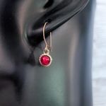 Vintage Dangle Earrings for Pierced Ears Red & Gold Tone Dainty Photo 2