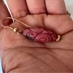 Vintage Rhodonite Pink Black Carved Pierced Drop Earrings Womens Estate Jewelry Photo 3