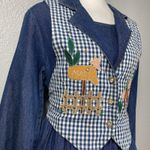 Prairie Cottagecore Denim Dress L Womens Blue Embroidered Garden Vest Donna USA Size L Photo 3