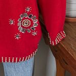 Vintage Red Beaded Sweater Ramie Cotton Holiday Glam Statement Knit medium Photo 4