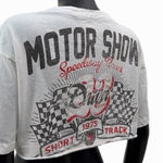 Garage  Cropped Graphic Tee Motor Show White Cotton Short Sleeve P/S Photo 0