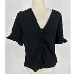 Madewell Top 10 Black Button Short Sleeve Ruffle Neutral Basic Whimsigoth Photo 0