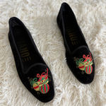 Vintage 80's Gitano Black Velvet Holiday Christmas Bow Embroidered Flats 6.5 Photo 0