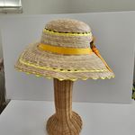 Vintage Sunflower Straw Hat Orange Bow Round Sun Wide Brim Straw Hat Tan Photo 2