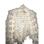 VTG 1980’s Handmade Crochet Poncho Shawl Cape Cream Fringe Boho Hippie Photo 5