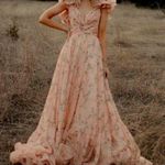 Mac Duggal NWOT  Pink Ruffle Tiered Floral Cut Out Chiffon  Dress Size 2 /XS Photo 9