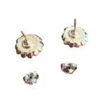 Vintage 14KGP Gold Tone Ceramic Stud Earrings Blue Flowers Scallop Edge Estate Photo 3