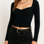 Abercrombie & Fitch Black Knit Bustier Top XS Long Sleeve Sweetheart Neck Y2K Photo 0