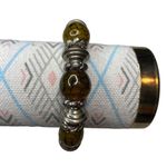 Yellow Black Marbled and Silver Tone Beads Stretch Bracelet Photo 3