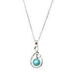 Blue Faux Tahitian Pearl Diamond Silver Necklace 20" Photo 0