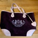 Juicy Couture Pam Gela Velour Dark Purple and Pink Leather Large Tote Bag Photo 1