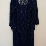 Alex Evenings  Navy Blue Lace Sequin Midi Wedding Guest Dress and Jacket Size 14 Photo 0