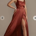 David's Bridal charmeuse cowl bridesmaid dress with lace-up back Photo 0