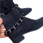 Casadei  Dark Navy Suede Ankle Boots with Chain Sz. 36.5 (US 6.5) Photo 2