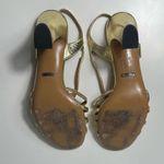 Gucci  GG Gold Metallic Leather Cross Over Strap Slingback Sandals High Heels Photo 11