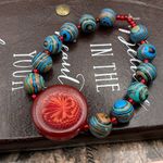 Handmade Boho Beaded Stretch Bracelet Red Floral Glass Centerpiece Blue Swirl Photo 8