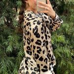 ZARA cream and black leopard print button up blouse sz s Photo 2