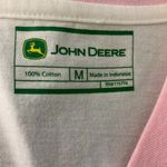 John Deere  Jersey Style T Shirt M White Pink Short Sleeve V Neck Tractors Photo 4