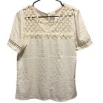 White Crochet Lace Pearl Embellished Swiss Dot Top Short Sleeve Women's Blouse M Size M Photo 0