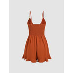 Cider V-Neck Rust Knotted Ruched Tie-Front Ruffle Hem Romper Medium Photo 3