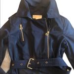 Michael Kors Michael Classic Belted Navy Mid Length Trench Coat Logo Zip Sz. S Photo 3