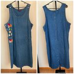 Vintage 90s Cherry Kave Denim Fall Leaves Embroidered Dress XXL Photo 2