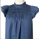 Sea New York Marlene Tunic Mini Dress Smocked Ruffle Blue Cotton Blend Sz Small Photo 2