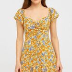 ASTR The Label Orange Yellow Floral Ruched Mini Dress XS Photo 0
