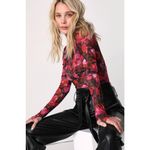 Steve Madden Eliza Sheer Mesh Mock Neck Long Sleeve Top in Pink Rose (X-SMALL) Photo 3