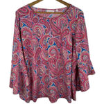 Belle by Kim Gravel Paisley Bell Sleeve Tunic Top Size 1X Multicolor Lightweight Pink Photo 0