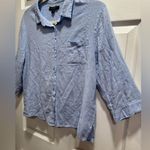 Donna Karan  Light Blue Striped Sleep shirt Size L 3/4 sleeves front buttons. Photo 3
