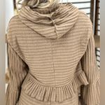 Heyson Beige Boho Chic Waffle Knit Ruffle Trim Pullover Sweater Hoodie Sz Large Tan Photo 3
