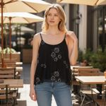 Made in Italy Embroidered Silk Blend Top VTG Sheer Lined Braided Straps Y2K Boho Black Size undefined Photo 1